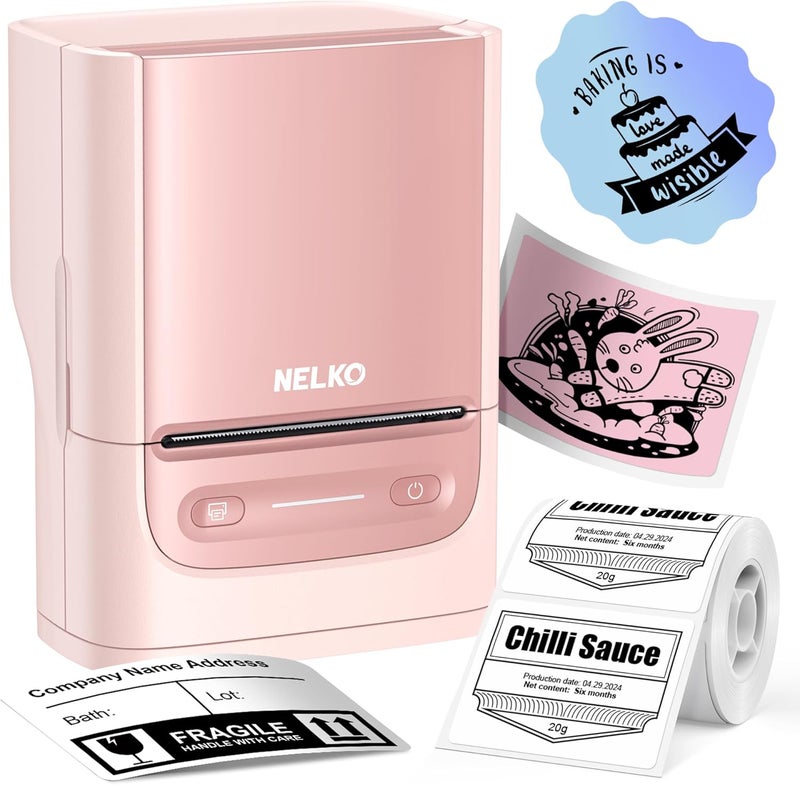 Nelko PM220 Bluetooth Label Maker Machine with Tape, 2 Inch Portable Thermal Printer for Small Business, Address, Logo, Clothing, Sticker Printer for Phones & PC, Pink - Image 1